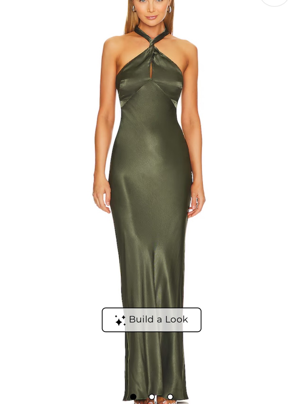 Shona Joy Olive Satin Twist-Halter Maxi Dress